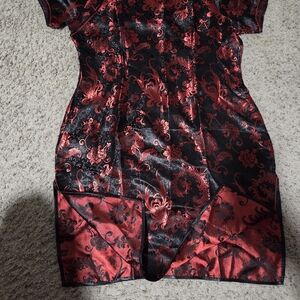 Elegant Red and Black Floral Dress